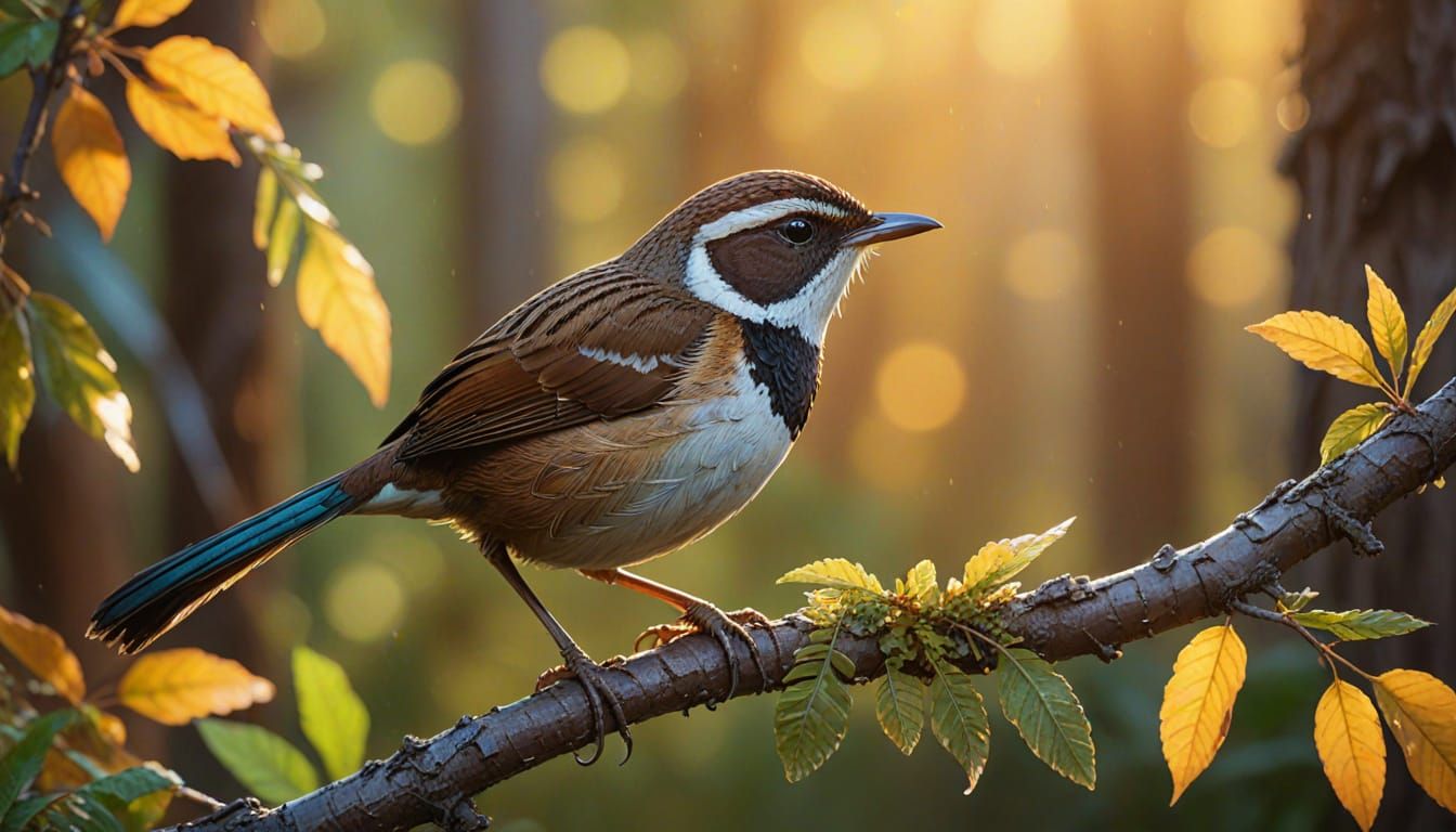 Hyperrealistic Wing-Banded Wren Perched on Branch