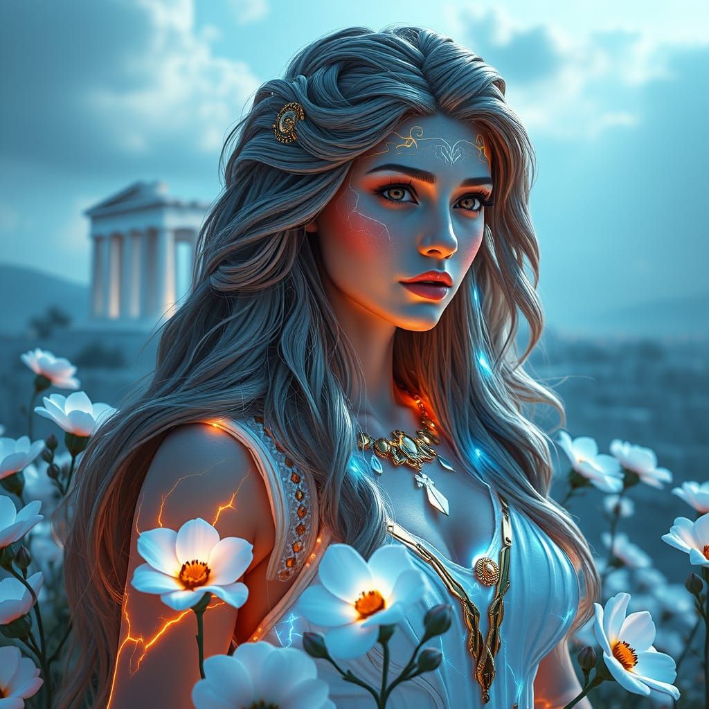 Athene: Greek Goddess in Sci-Fi Cyberpunk Style