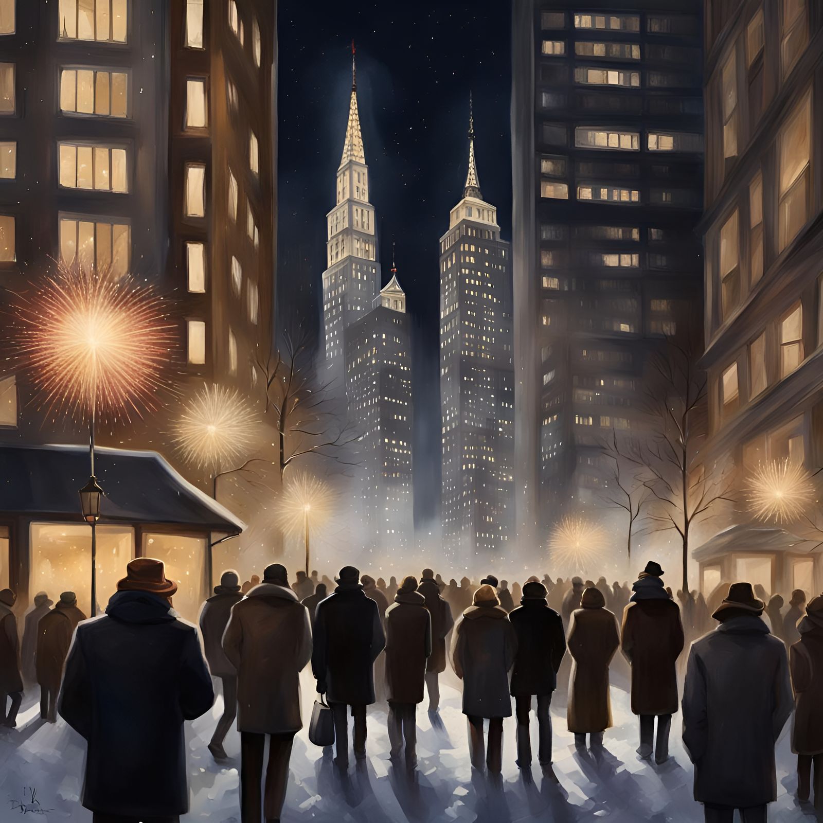 New Year's Eve Celebration in Photorealistic Cityscape