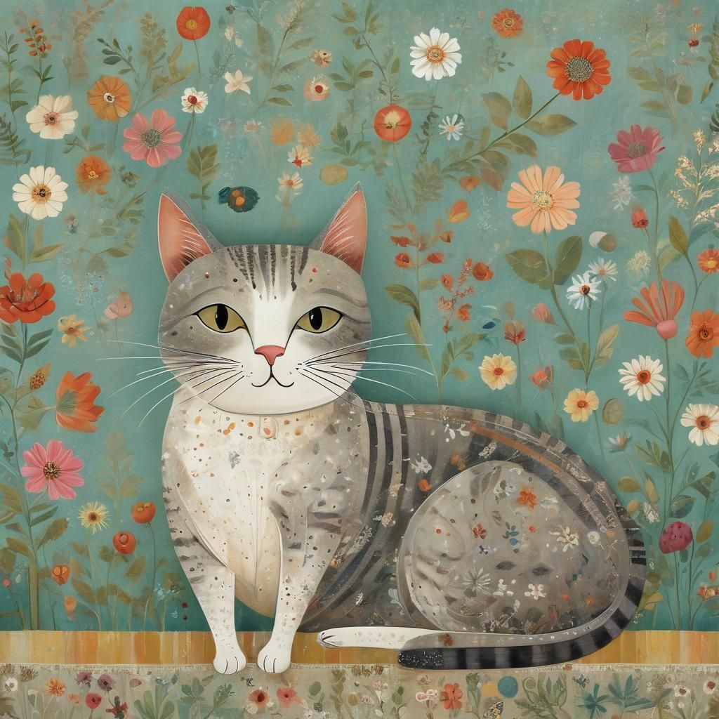 Whimsical Cat Illustration with Playful Design