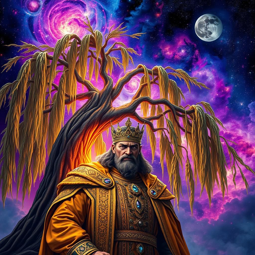 Cosmic King Under Weeping Willow, Holographic Illustration