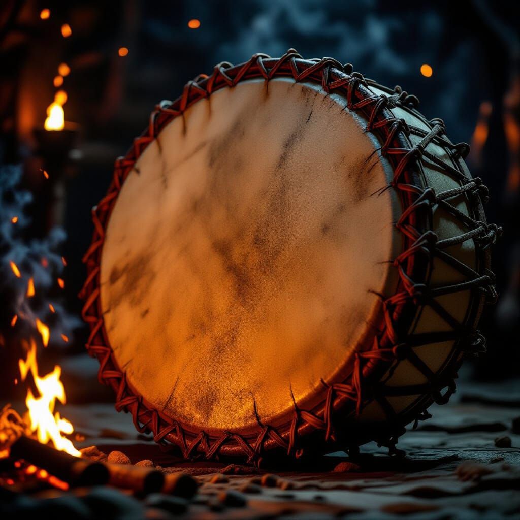 Nordic Tribal Drum Ritual in Dark Fantasy Art Style