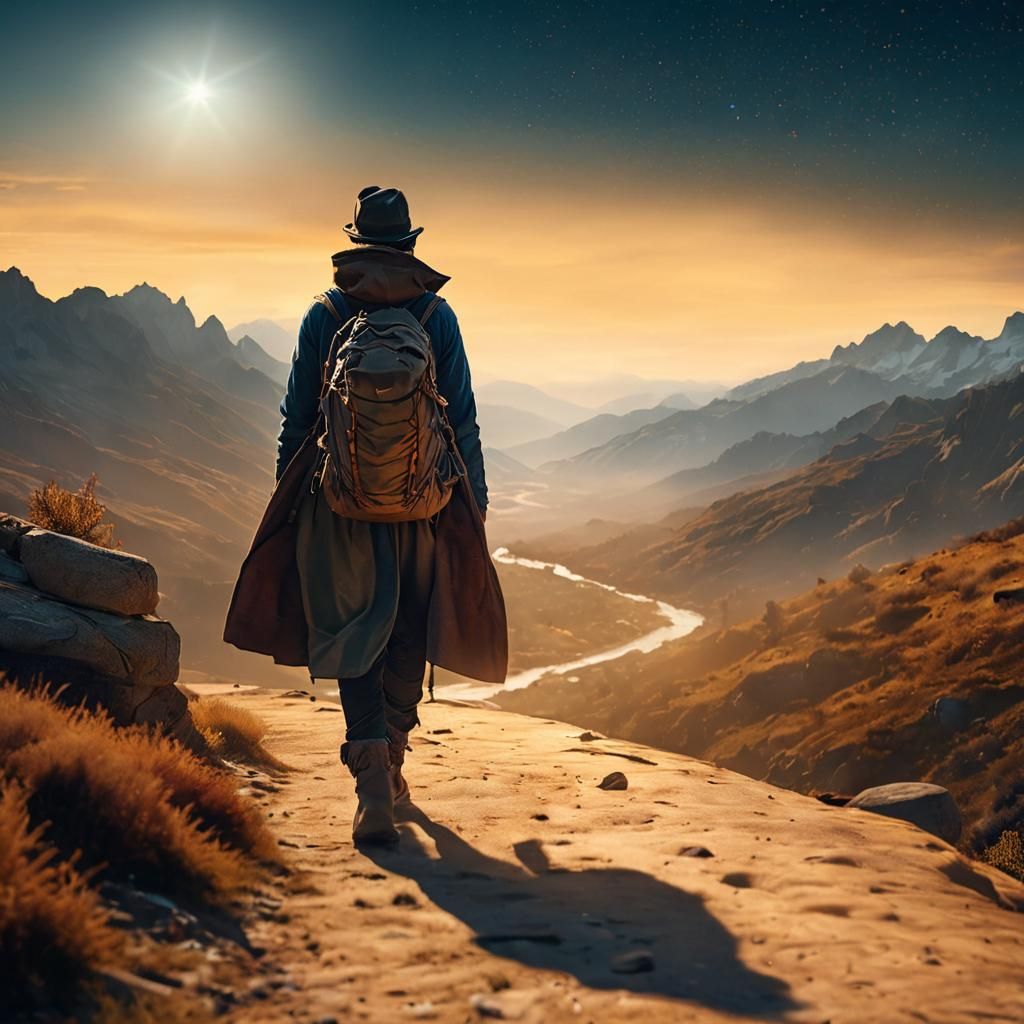 Lone Hiker at Sunrise: Western Landscape Photography