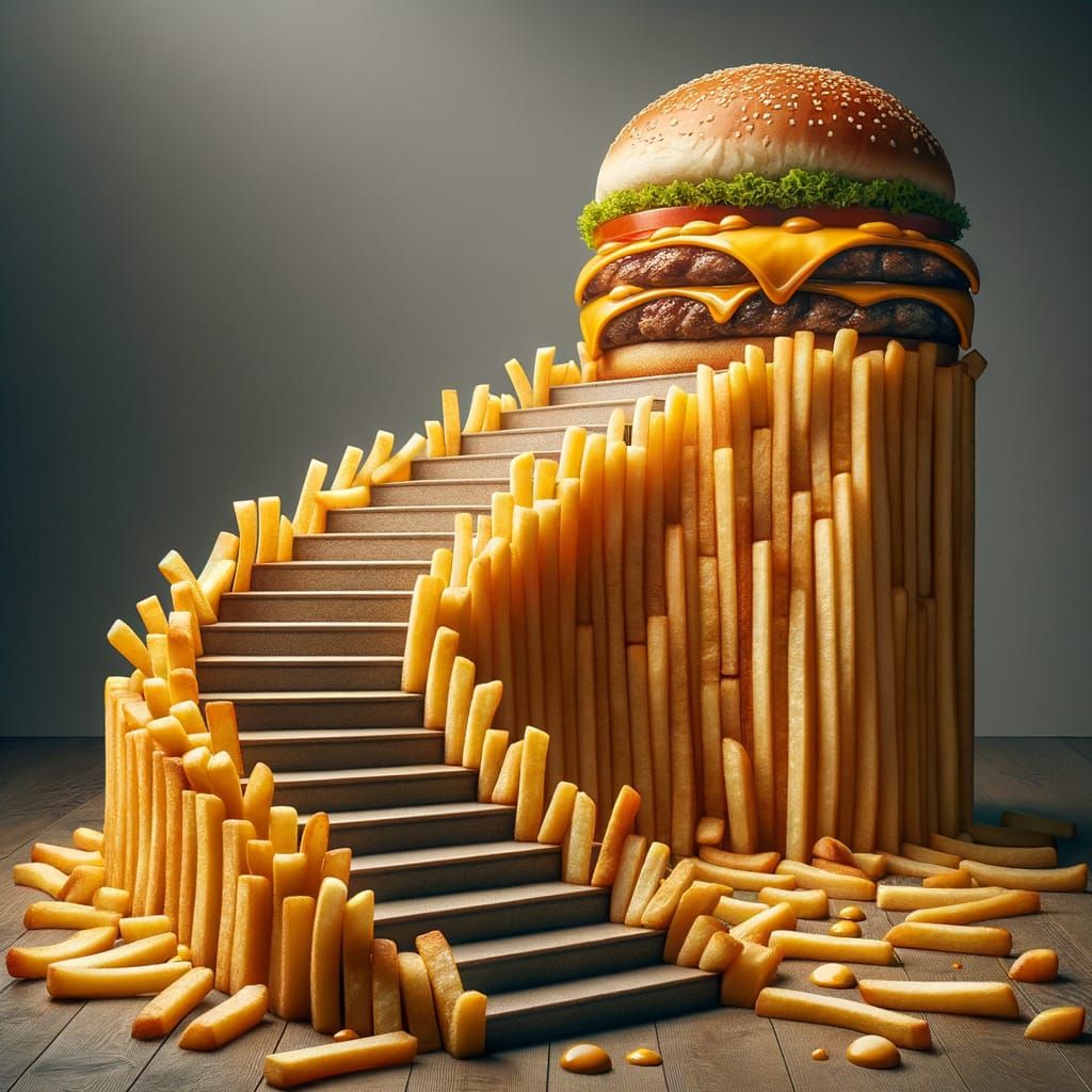 French Fry Stairway to Hamburger Heaven: Hyperrealistic Food...
