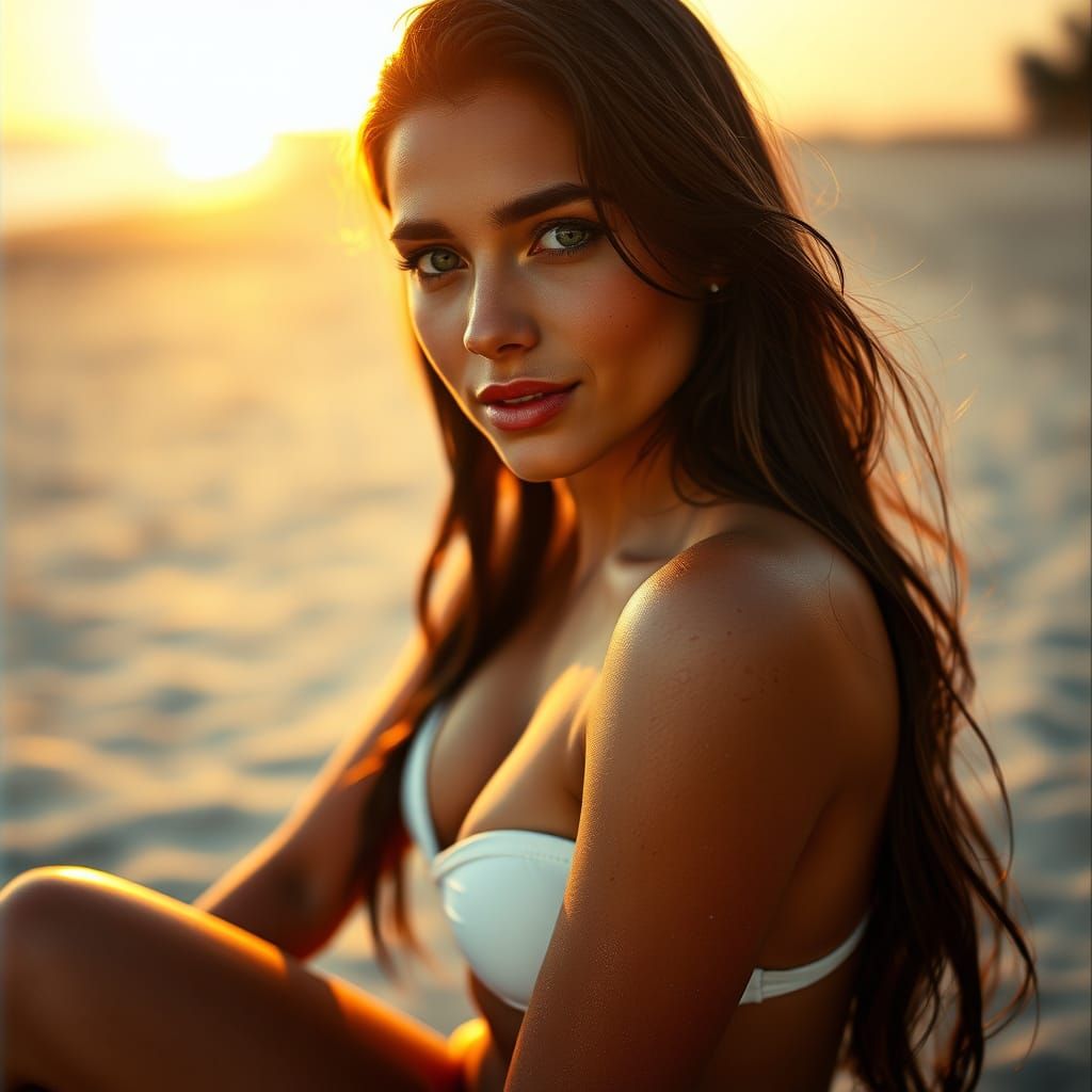 Sensual Beach Goddess in Sunset Glow