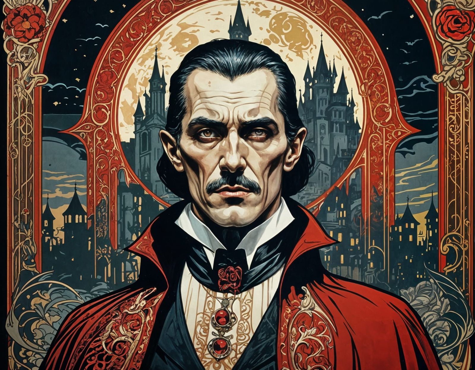 Vintage Dracula Movie Poster in Art Nouveau Style
