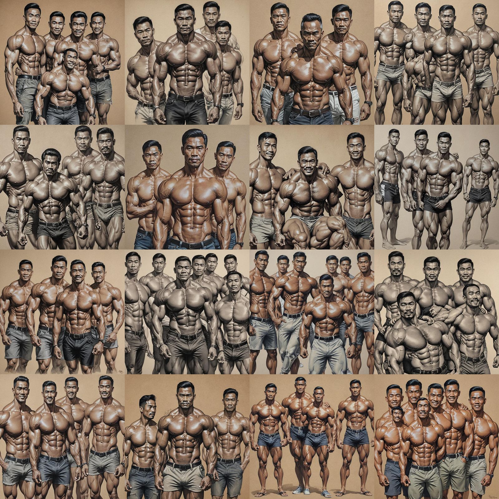 Realistic Image of Five Conjoined Muscular Men