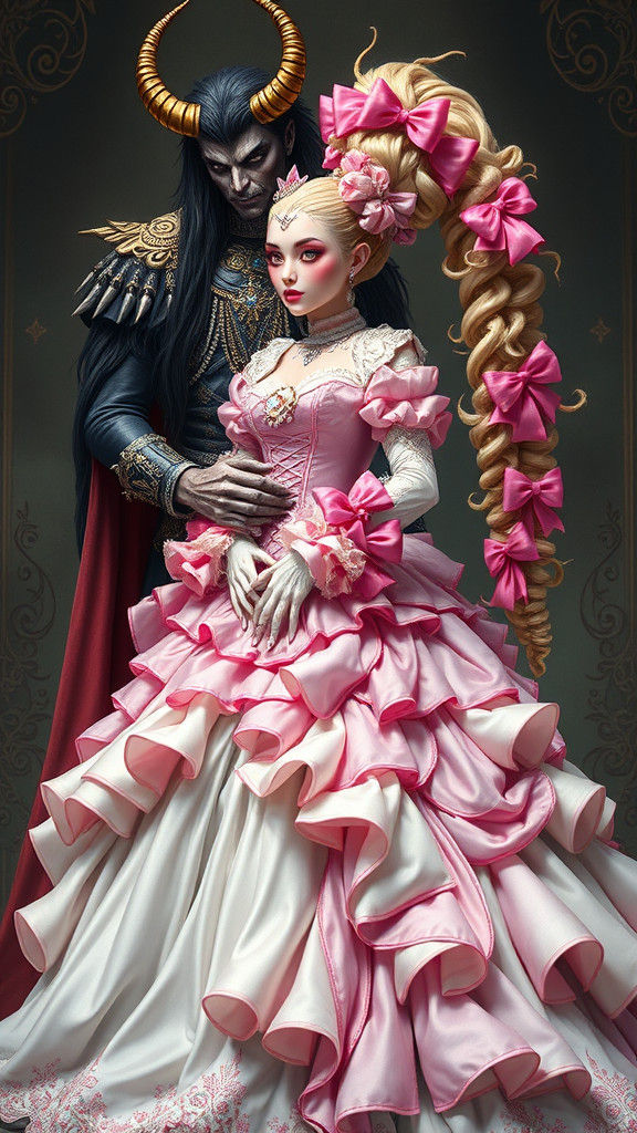 Demon King Buttons Princess Dress, Yoshitaka Amano Style