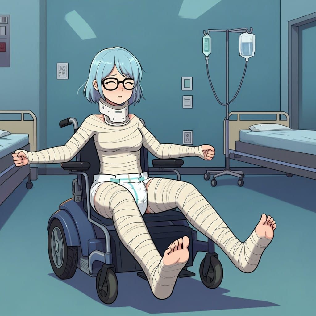 Girl in Full Body Cast in Cartoon Style