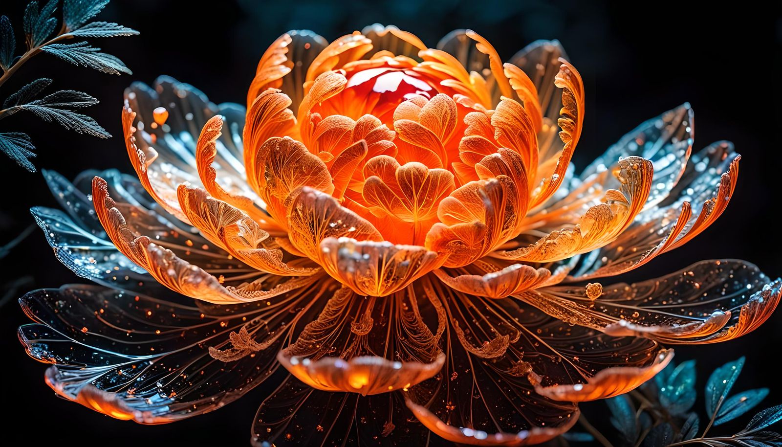 Bioluminescent Crystal Peony in Crystalline Forest