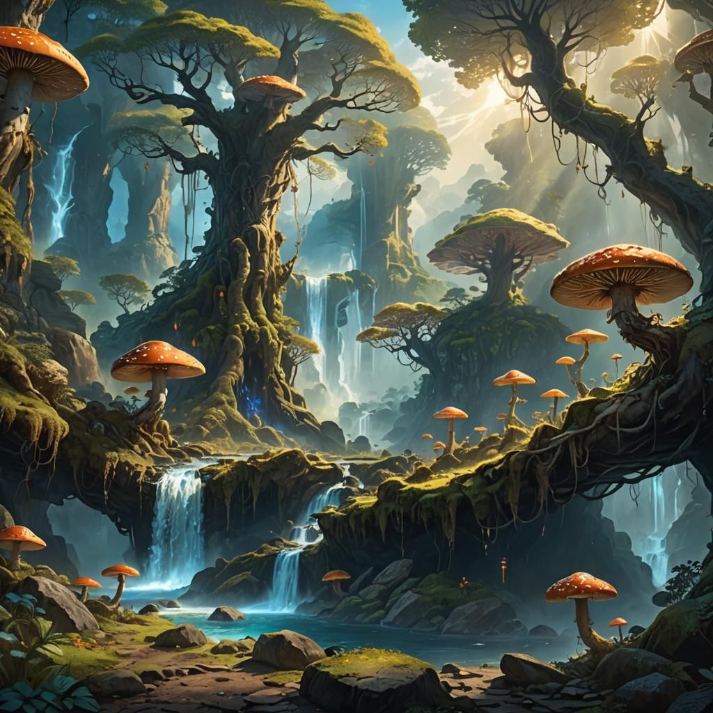 Epic Fantasy Forest with Glowing Mushrooms
