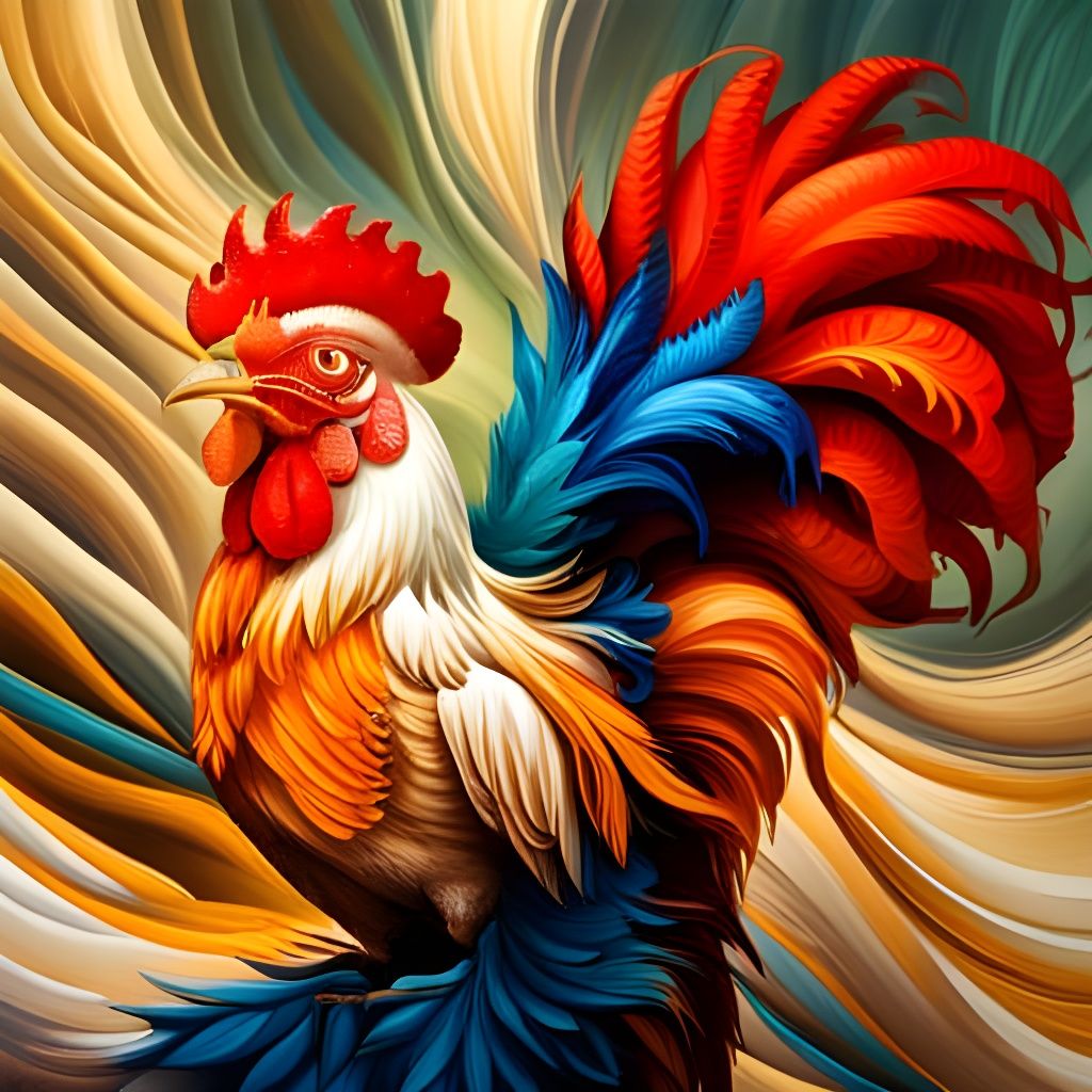 Graffiti Rooster with Swirling Plumage in Street Art Style