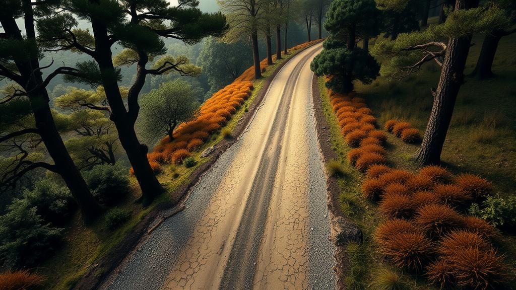 Winding Gravel Road Through Fantasy Forest