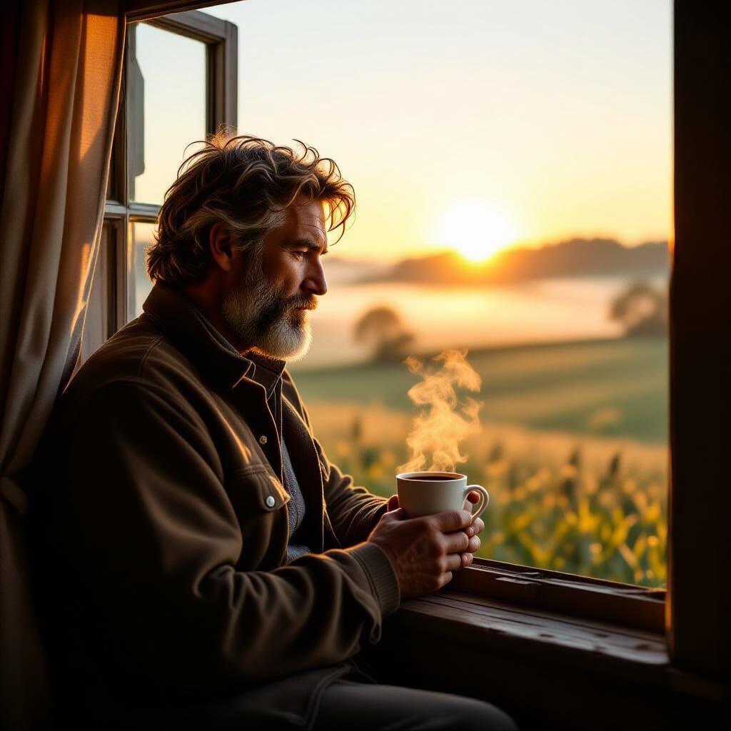 Morning Coffee Serenity in Rural Landscape