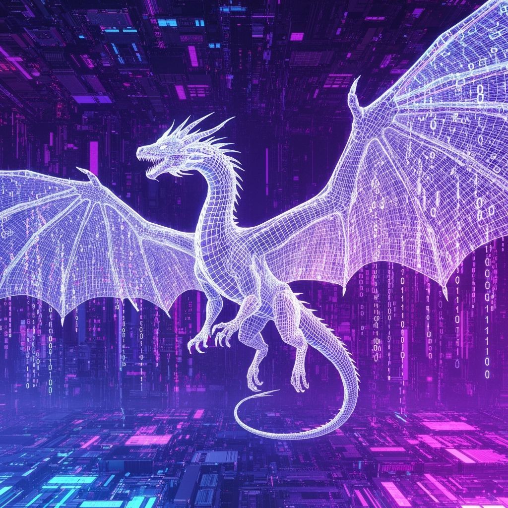 Holographic Dragon Soars Through Digital Sky
