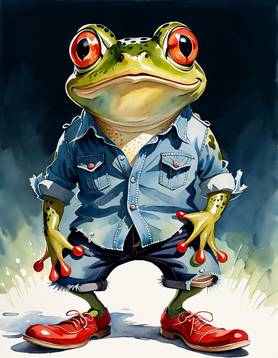 Whimsical Anthropomorphic Frog in Watercolor Style