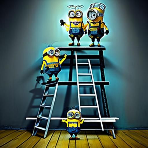 Minions with Ladder in Surreal Future