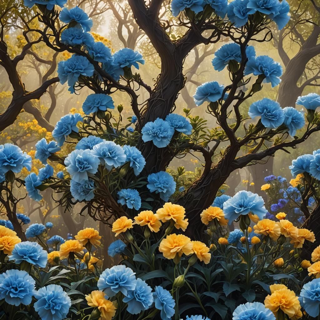 Blue Carnations Bloom in Mystical Garden