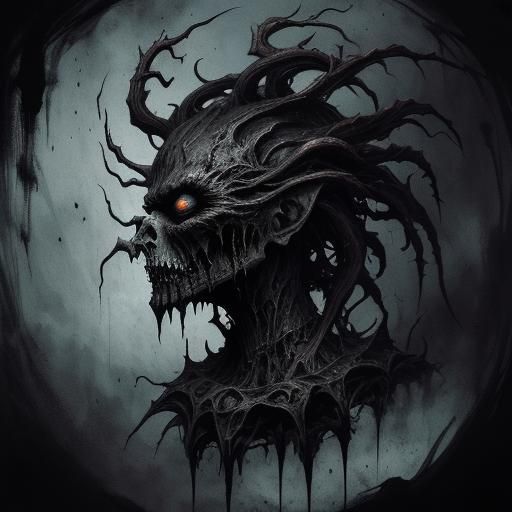 Nightmarish Creature Emerges from Ink, Dark Fantasy Art