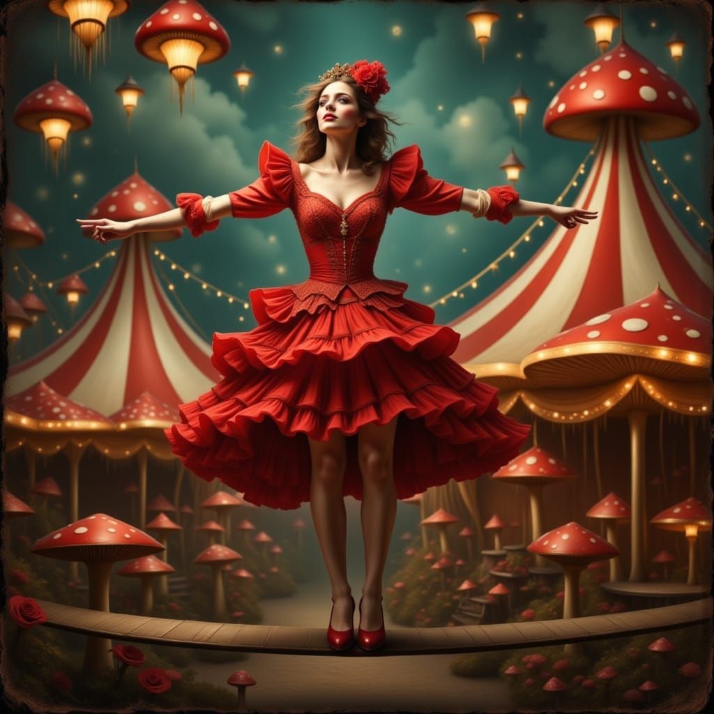Tightrope Walker at the Whimsical Magical Mushroom Circus
