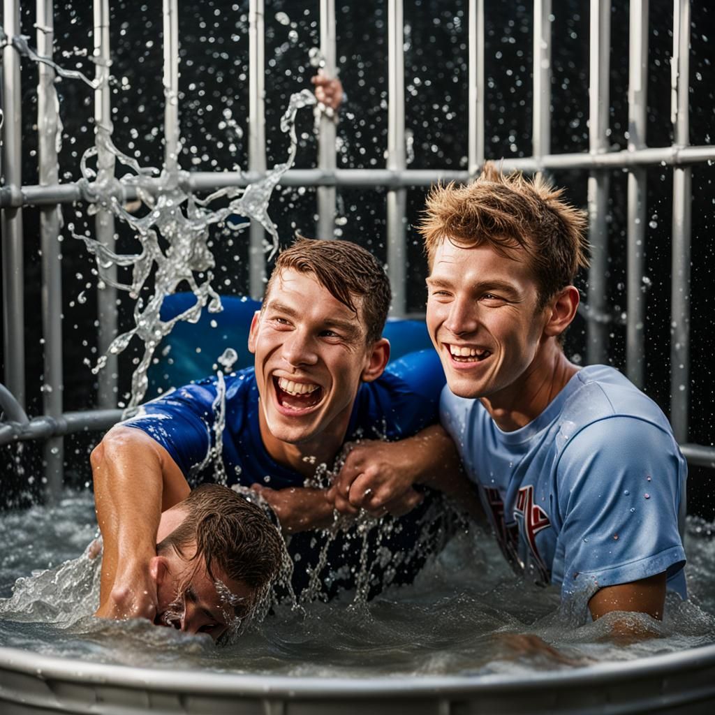 Fraternity Brothers Dunked in Tank: Professional Portrait