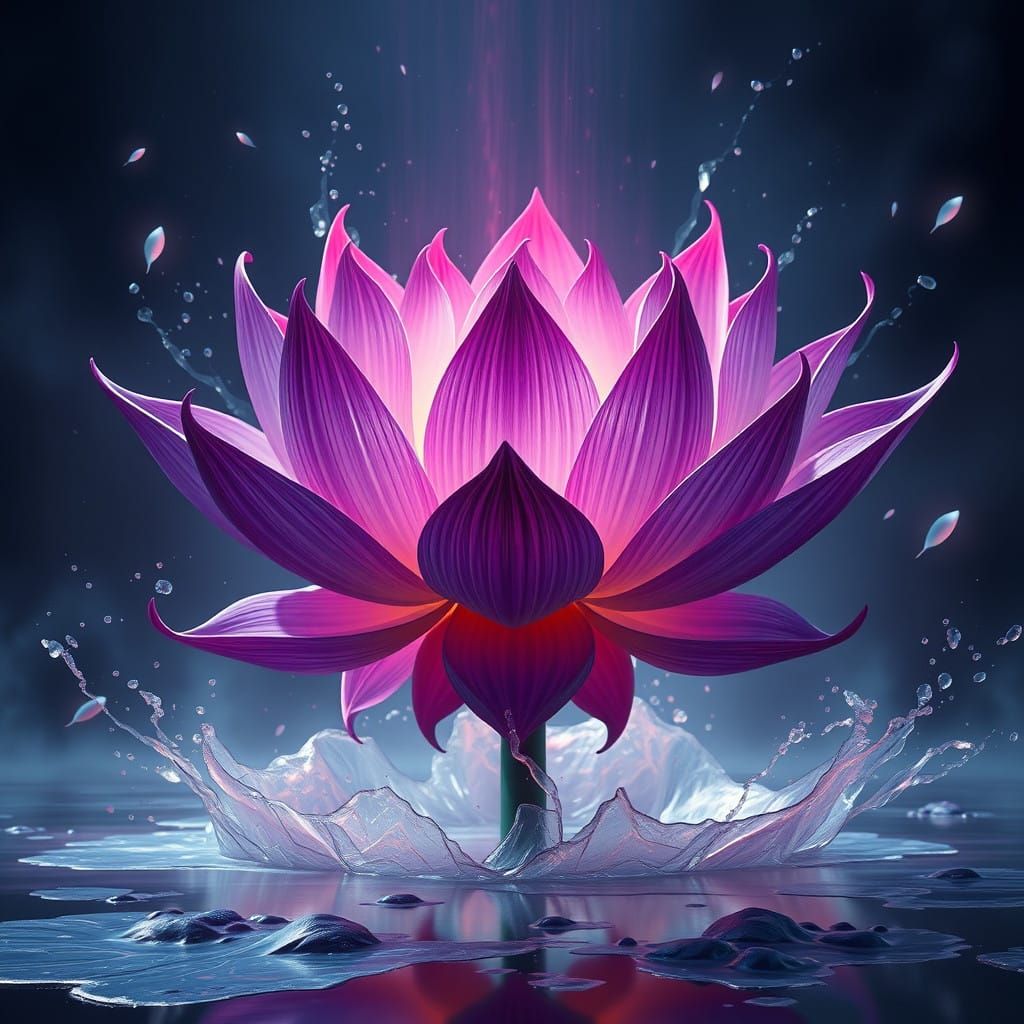 Fantastical Ultramarine Lotus Blooms in Deep Colorful Realms