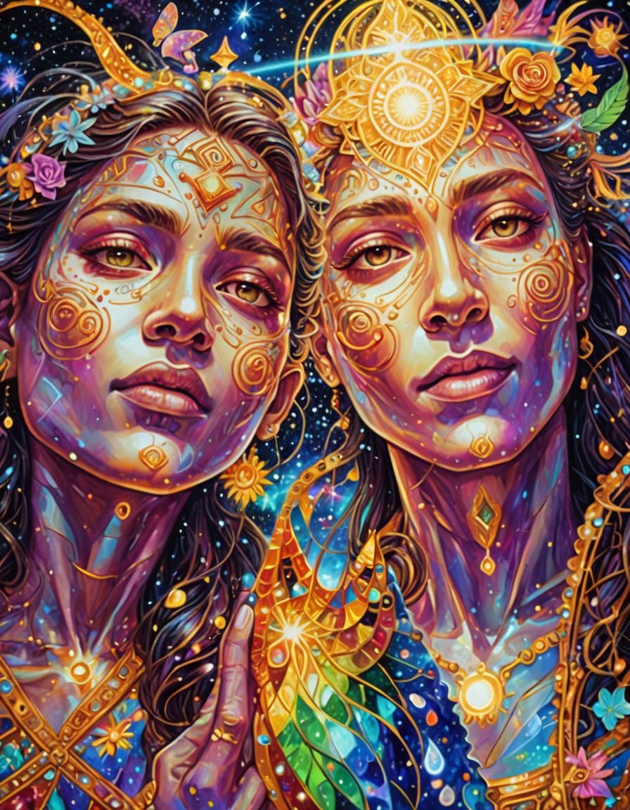 Holographic Astral Goddess Illustration in Mixed Media