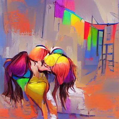 Colorful Concept Art of Two Figures Embracing