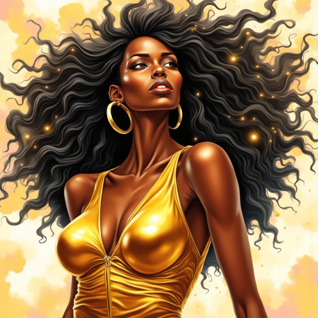 Glossy Aerosol Graph Illustration of a Mulatto Young Woman i...