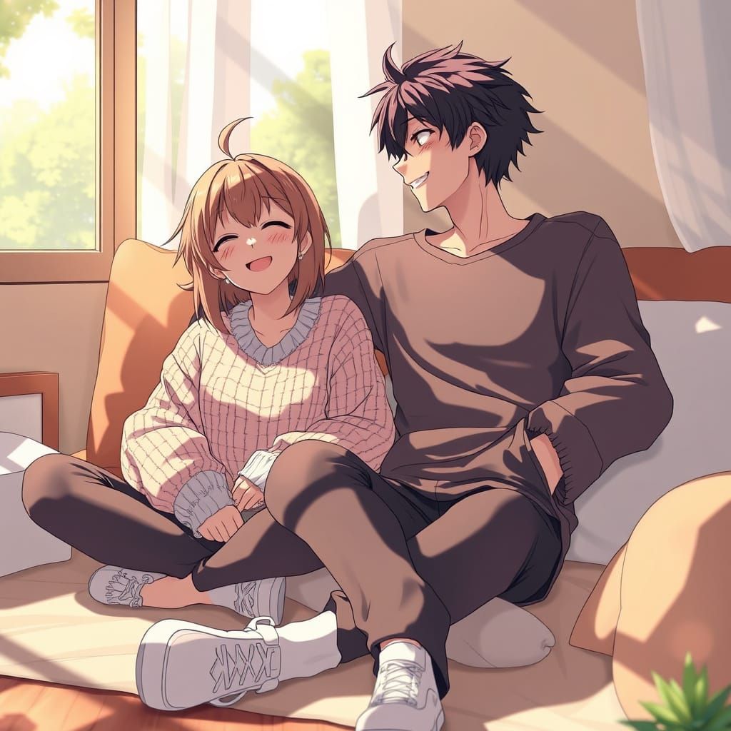 Young Anime Couple Relax in Warm Afternoon Sunlight