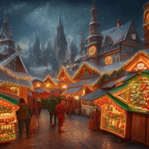 Detailed Christmas Market Digital Painting