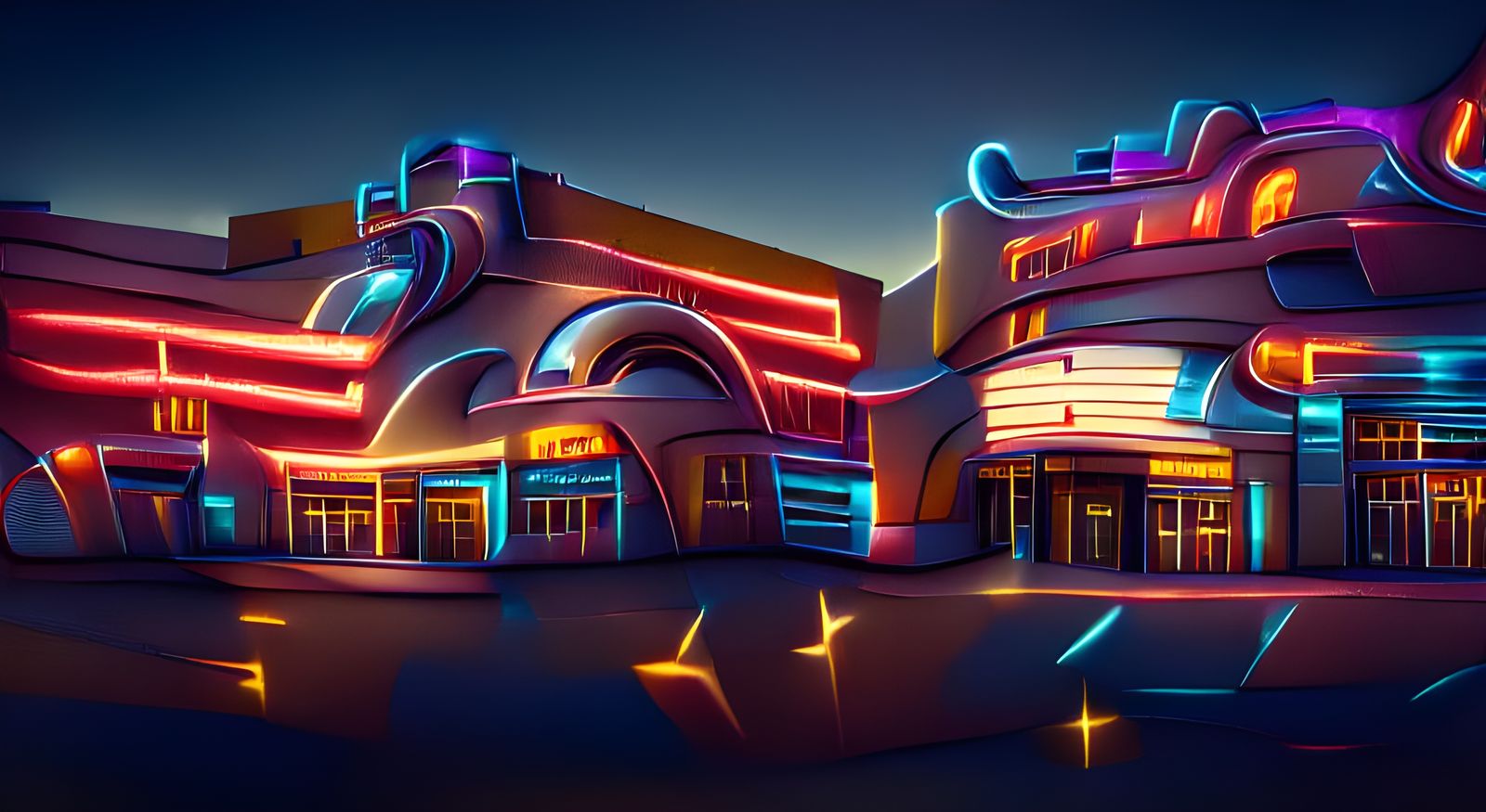 Art Deco Movie Theater in Retro Futurism Style
