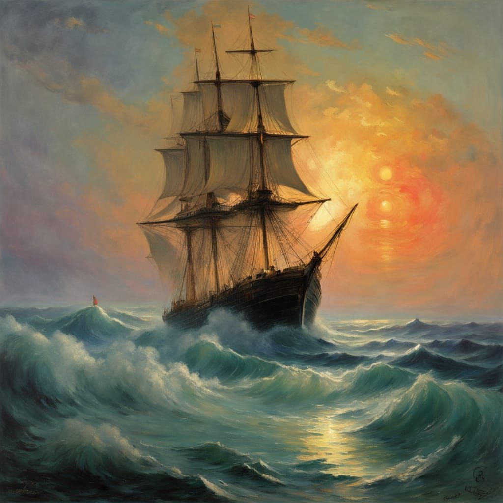 Ship on Luminous Waters as Oil Painting