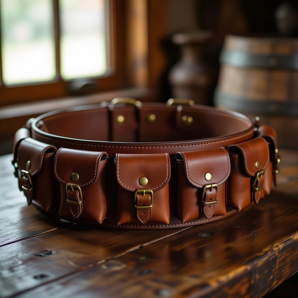 Rugged Adventurer's Belt with Runic Embossing and Magical Po...