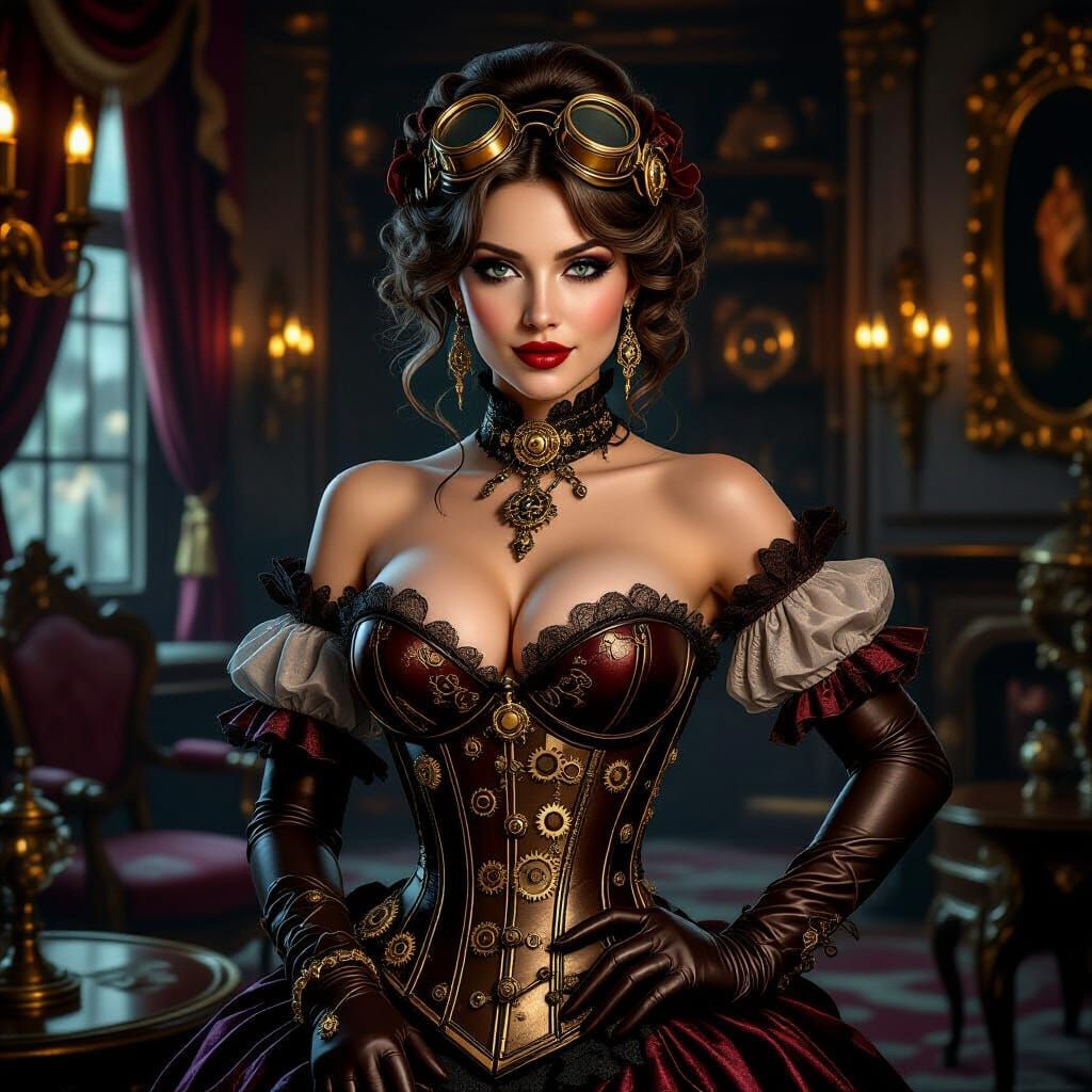 Steampunk Courtesan in Victorian Parlour