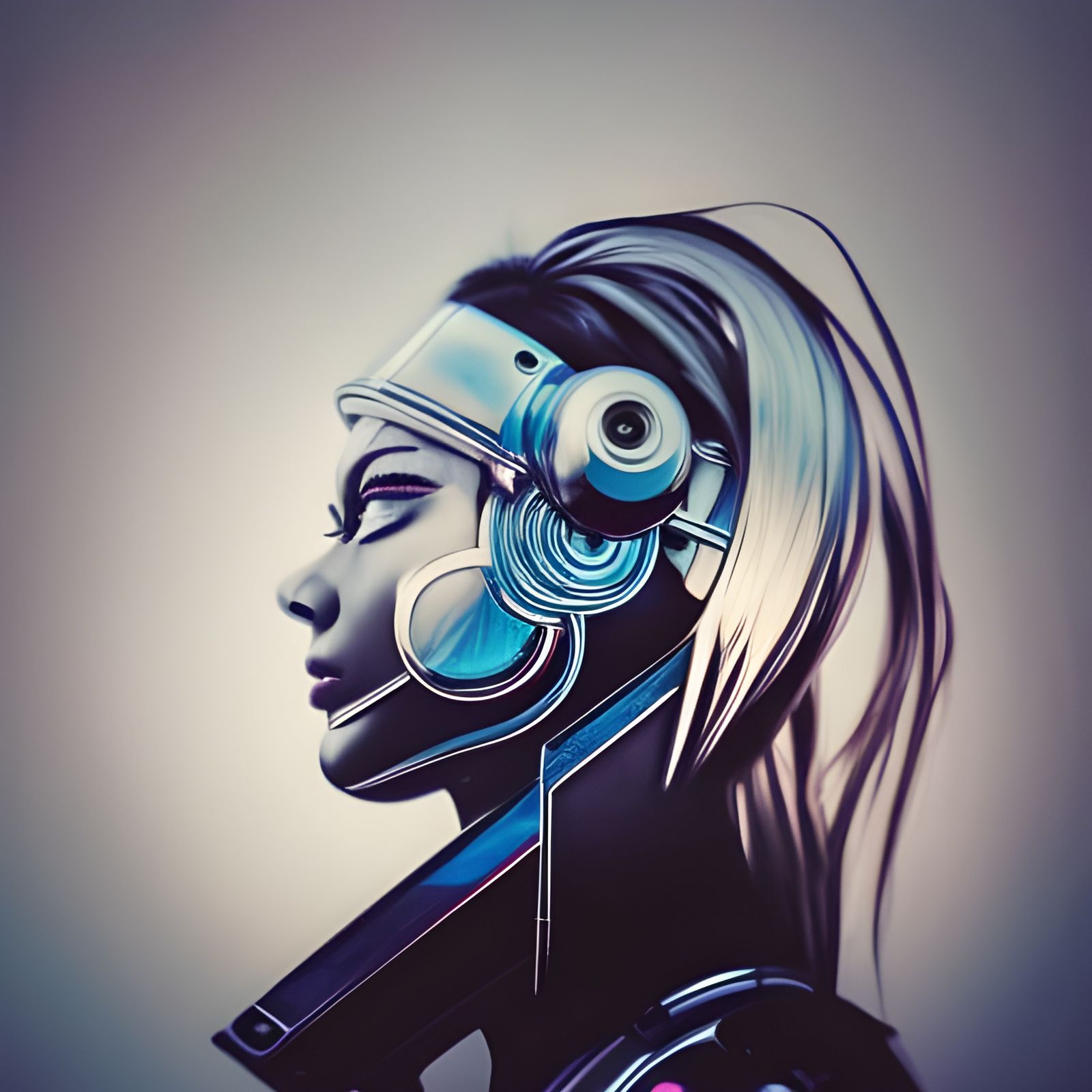 Cyberpunk Samurai Girl Portrait with Light Trails