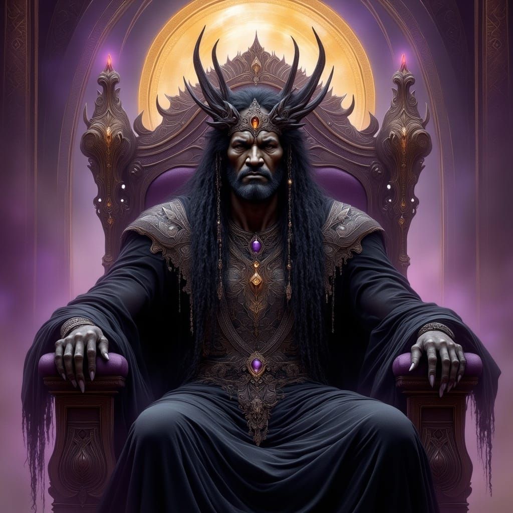 <lora:Archetypal Images:1.0> Hades on a throne in the Underw...