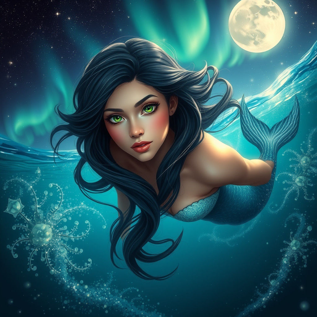 Breathtaking Mermaid Swimming in Bioluminescent Ocean