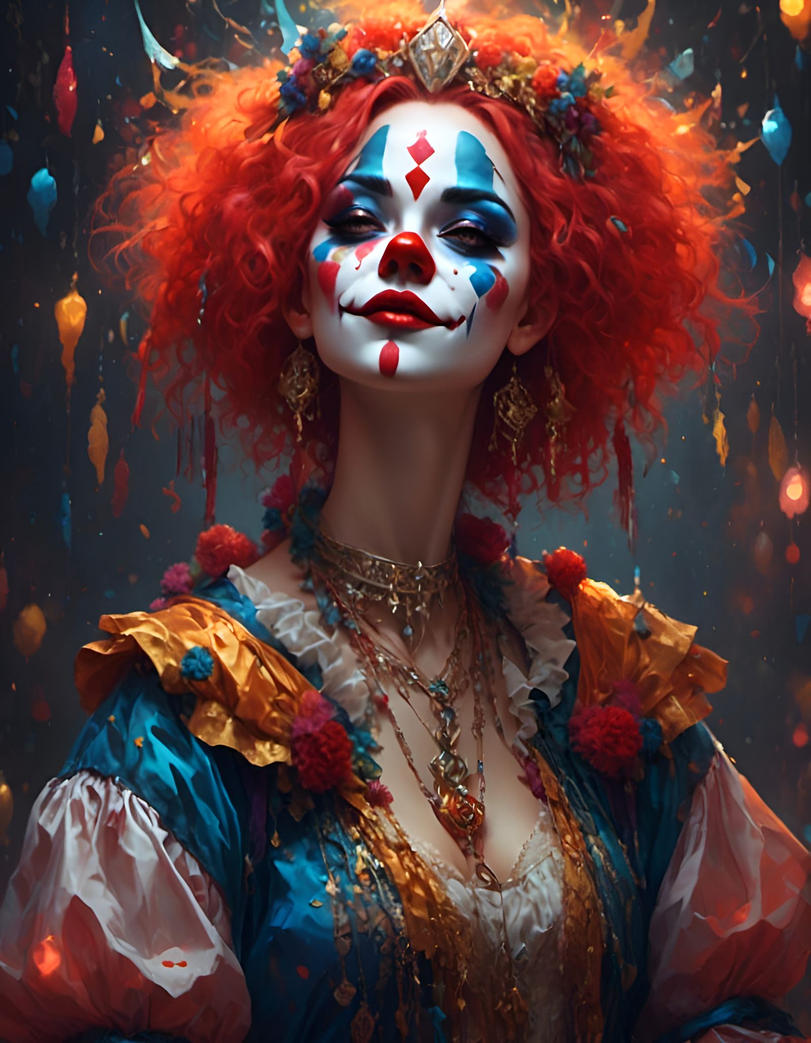 Radiant Clown Woman in Tetradic Colors