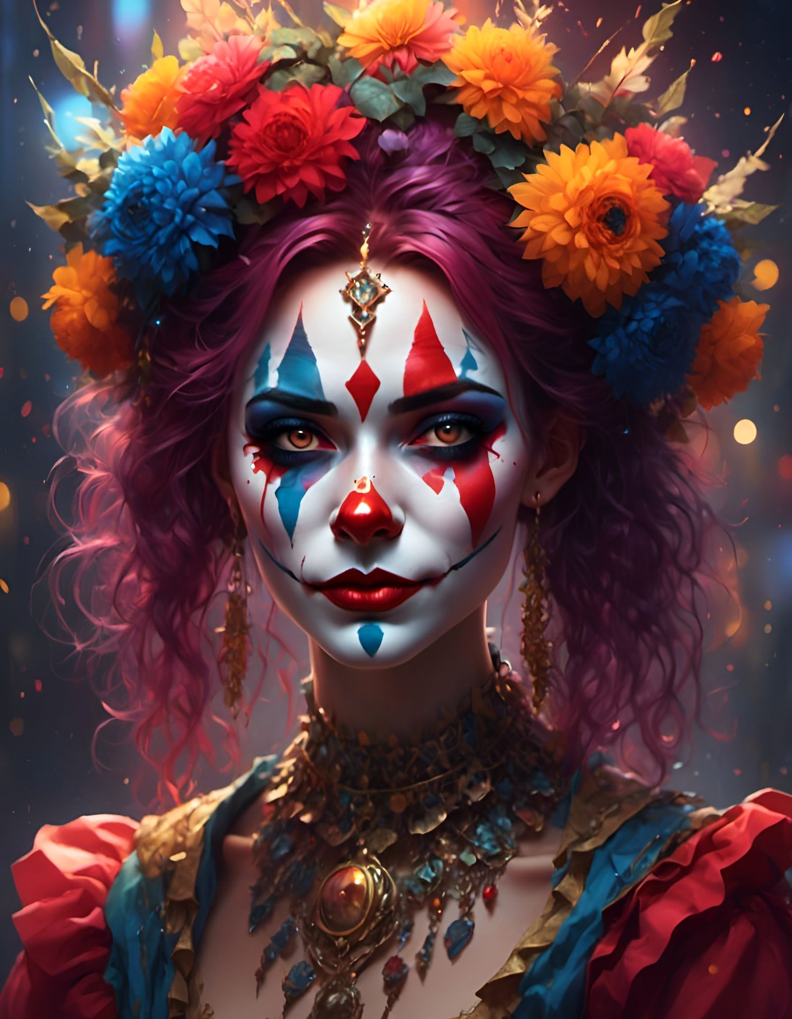 Radiant Clown Woman in Tetradic Colors