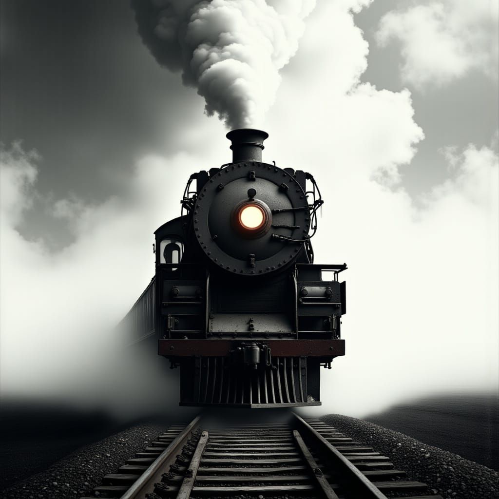 Steam Train Transitioning from Dark to Light in Dreamlike St...