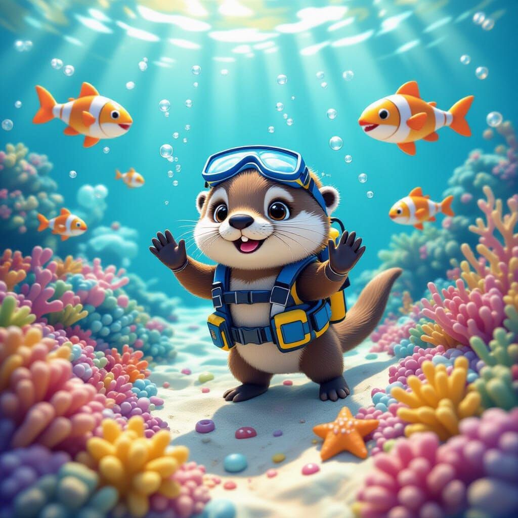 Playful Otter's Candy Coral Reef Adventure