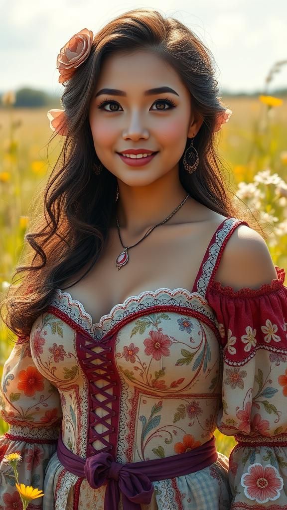 Bohemian Beauty in Sunlit Meadow