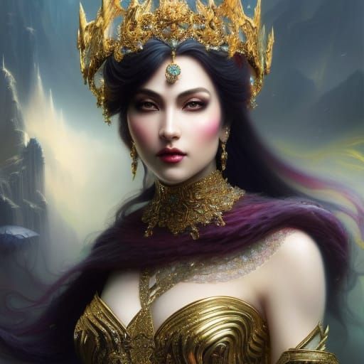 Regal Queen with Crystal Crown: Fantasy Portrait