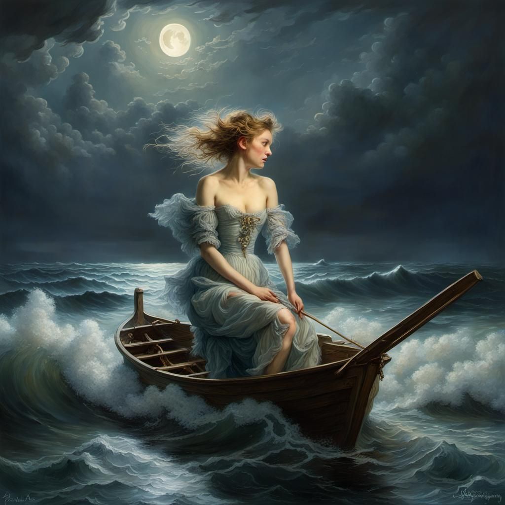 Moonlit Stormy Seas in Romantic Style