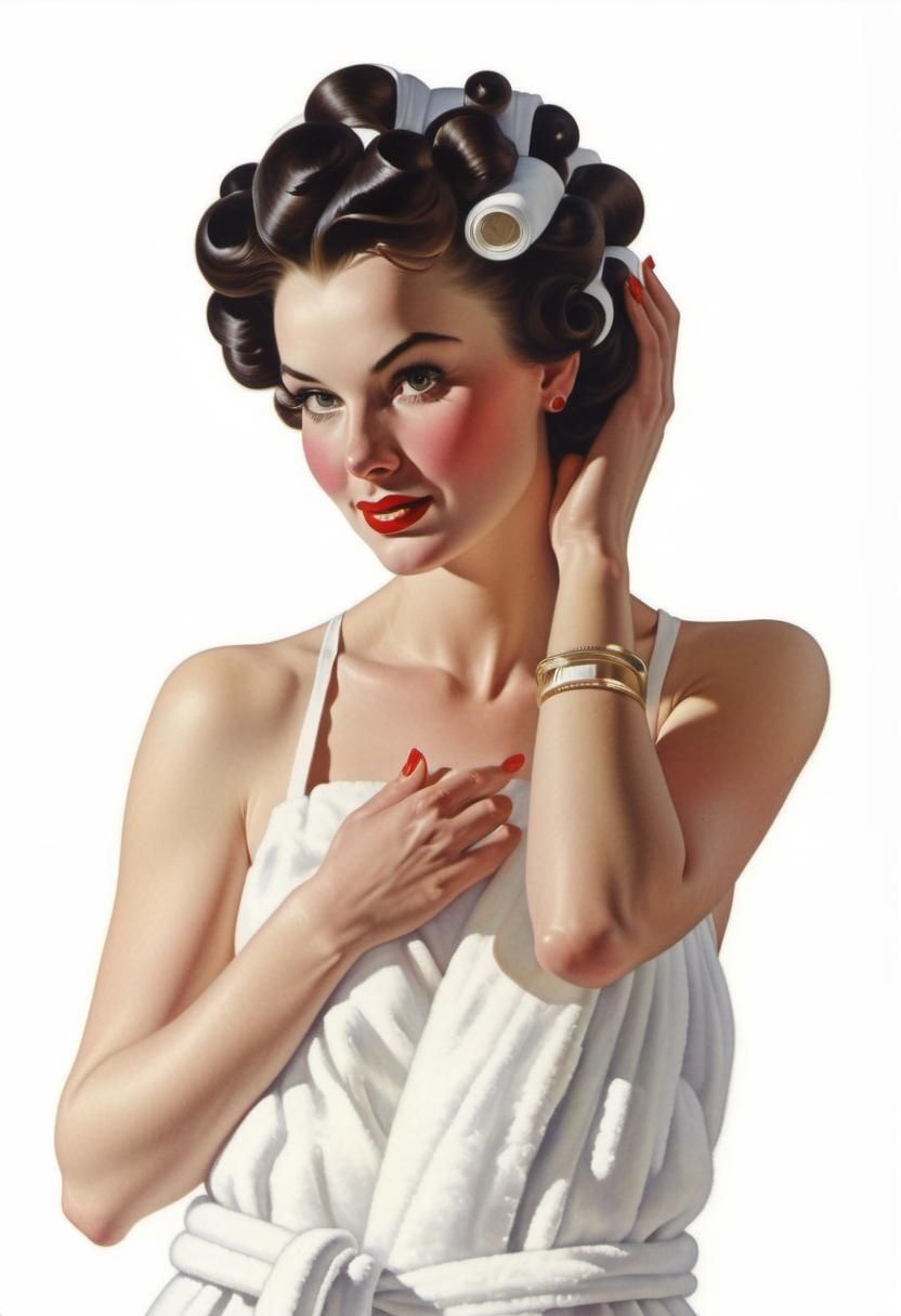 Retro Woman with Rollers Illustration