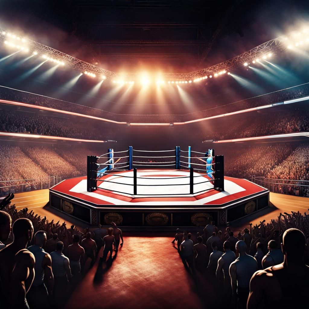 Hyperrealistic Wrestling Arena with Roaring Crowd