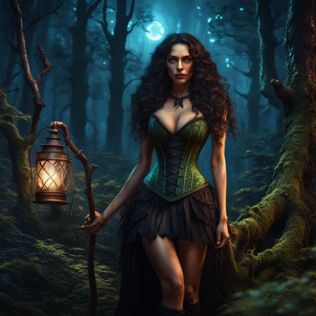 Spring Witch in Forest: Fantasy Concept Art