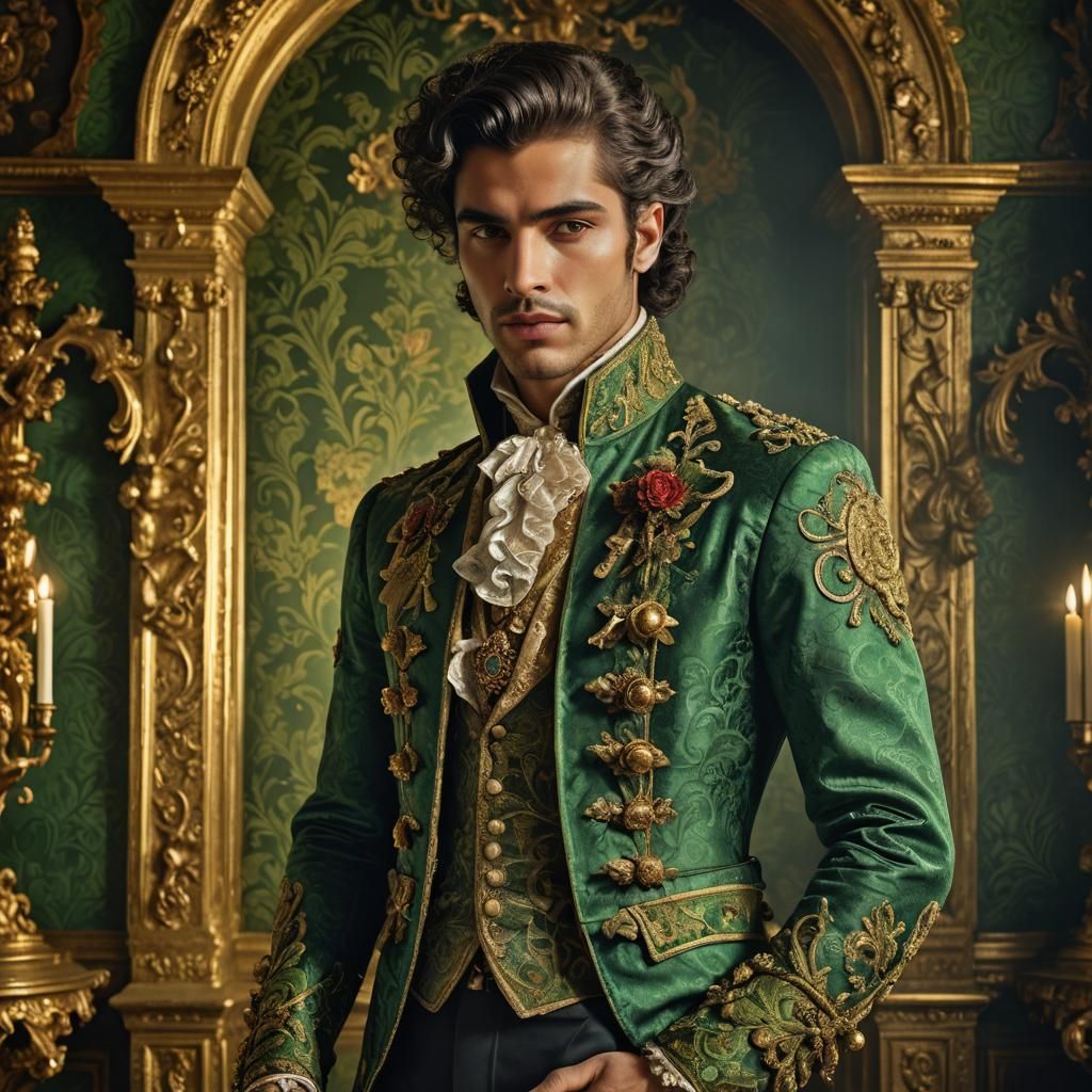 Man in Green Rococo Baroque Outfit, Digital Art