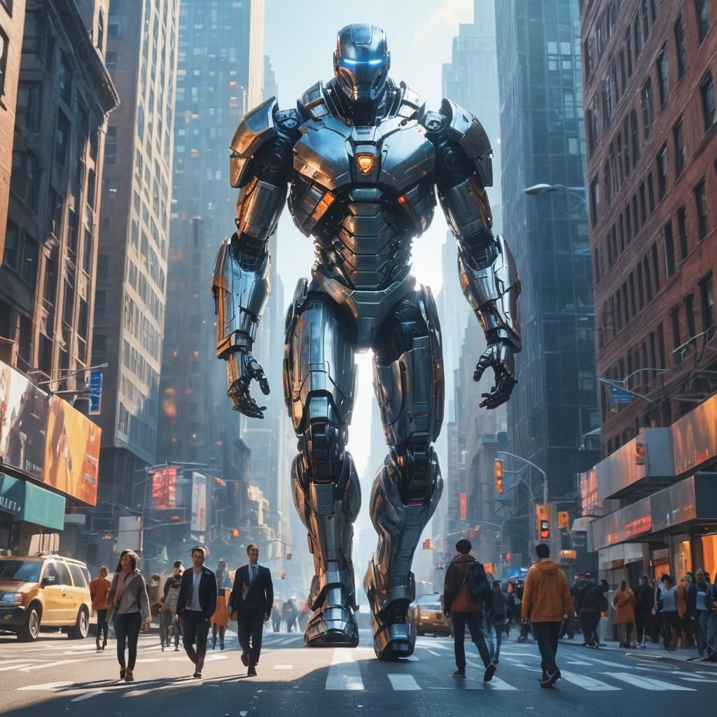 Giant Cyborg Walks Through Manhattan: Photorealistic 8K
